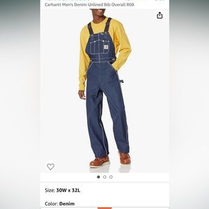 Carhartt Men’s Denim Unlined R08 Bibs Denim 30x32